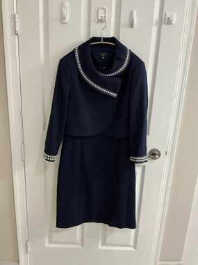 Navy Tahari ASL dress with beaded collar jacket